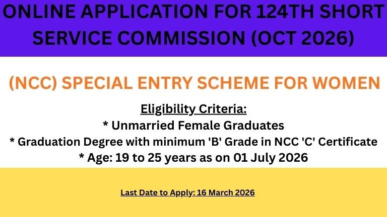 ONLINE APPLICATION FOR 124TH SHORT SERVICE COMMISSION (NCC) SPECIAL ENTRY SCHEME FOR WOMEN (OCT 2026)